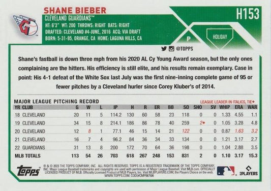 2023 Topps Holiday Shane Bieber H153 Cleveland Guardians