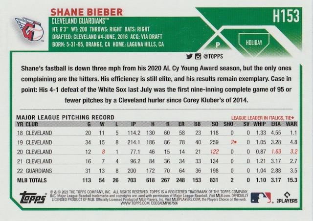 2023 Topps Holiday Shane Bieber H153 Cleveland Guardians