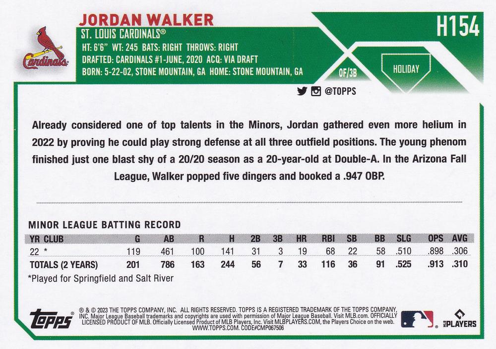 2023 Topps Holiday Jordan Walker RC H154 St. Louis Cardinals
