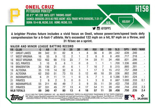 2023 Topps Holiday Oneil Cruz H158 Pittsburgh Pirates
