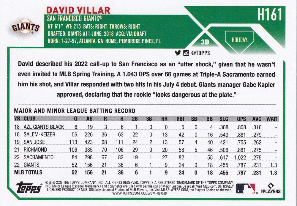 2023 Topps Holiday David Villar RC H161 San Francisco Giants