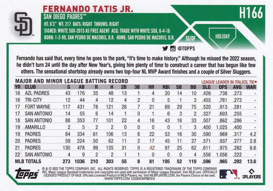 2023 Topps Holiday Fernando Tatis Jr. H166 San Diego Padres