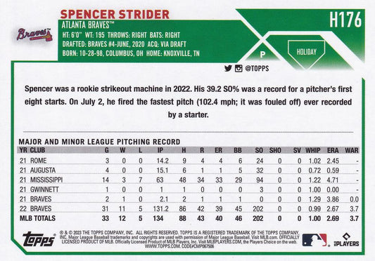 2023 Topps Holiday Spencer Strider ASR H176 Atlanta Braves