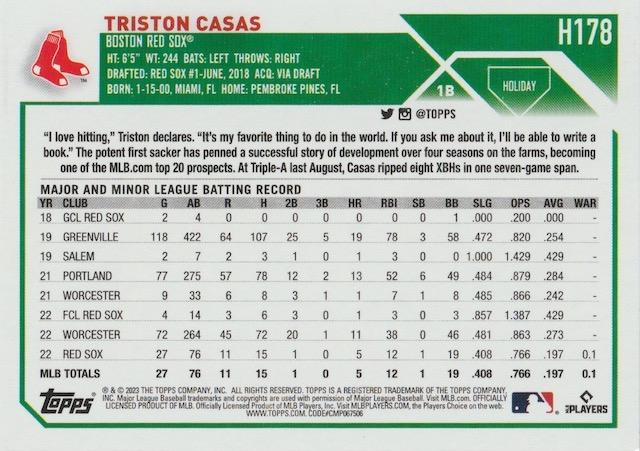 2023 Topps Holiday Triston Casas RC H178 Boston Red Sox