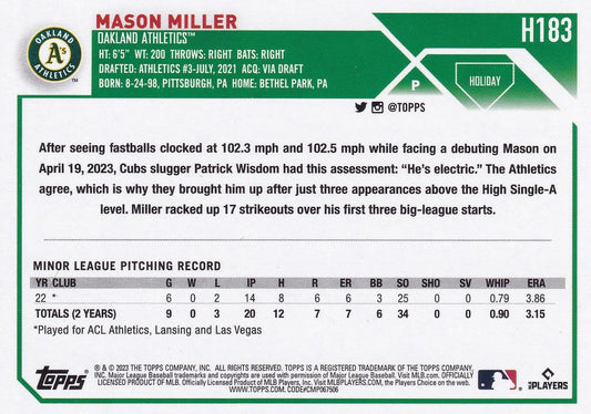 2023 Topps Holiday Mason Miller RC H183 Oakland Athletics