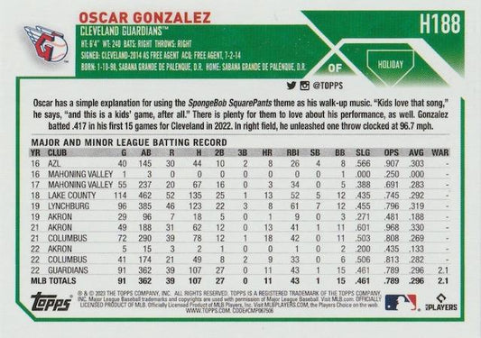 2023 Topps Holiday Oscar Gonzalez RC H188 Cleveland Guardians
