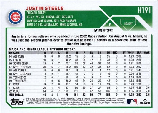 2023 Topps Holiday Justin Steele RC H191 Chicago Cubs