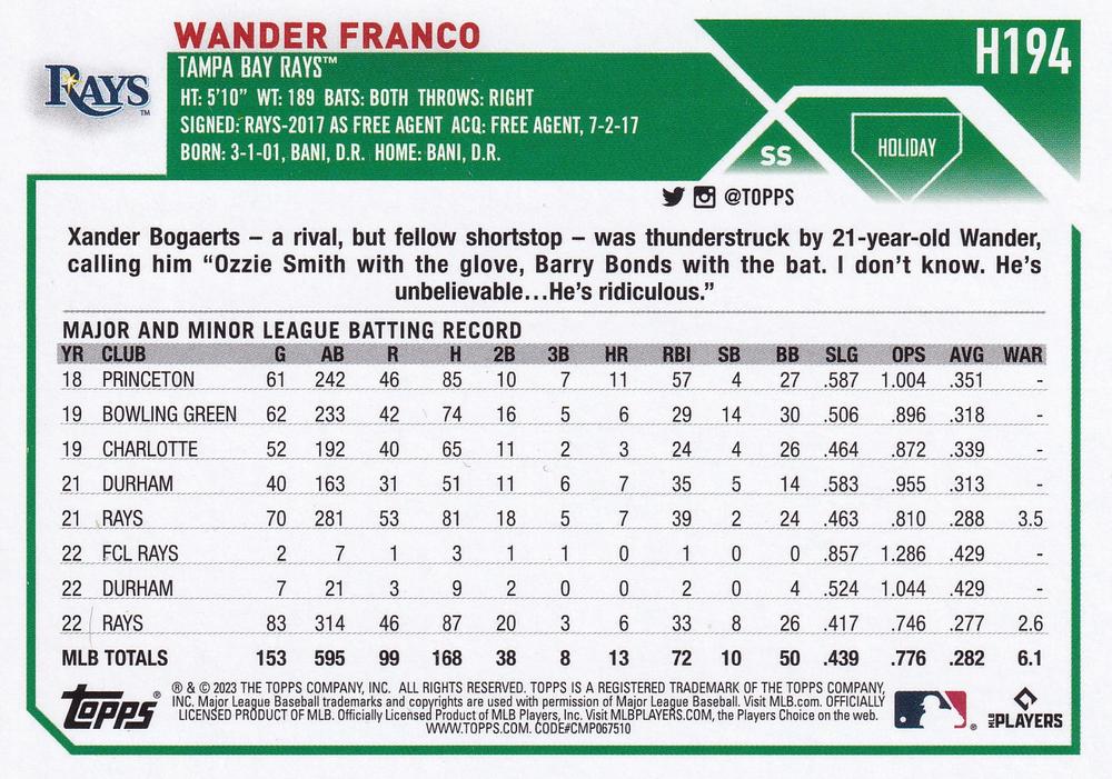 2023 Topps Holiday Wander Franco H194 Tampa Bay Rays