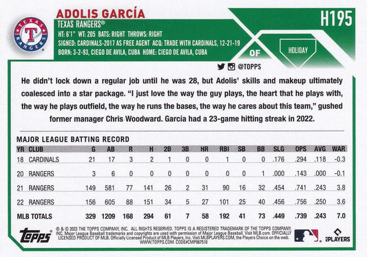 2023 Topps Holiday Adolis GarcÃa H195 Texas Rangers