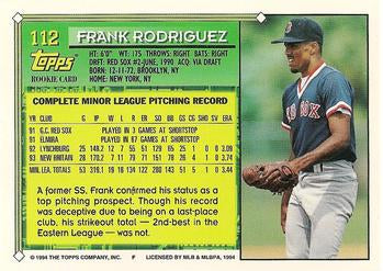 1994 Topps Frank Rodriguez FS, RC # 112 Boston Red Sox