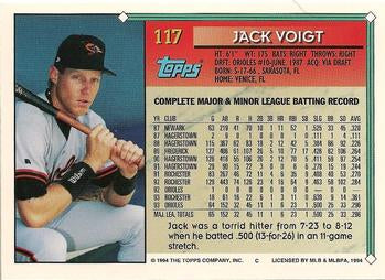 1994 Topps Jack Voigt # 117 Baltimore Orioles