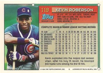 1994 Topps Kevin Roberson # 119 Chicago Cubs