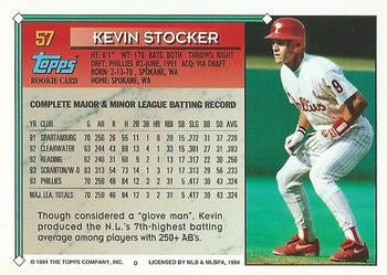 1994 Topps Kevin Stocker RC # 57 Philadelphia Phillies