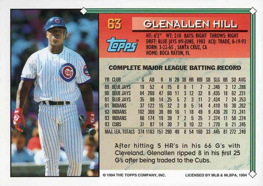 1994 Topps Glenallen Hill # 63 Chicago Cubs