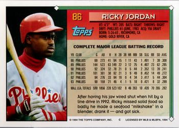 1994 Topps Ricky Jordan # 86 Philadelphia Phillies