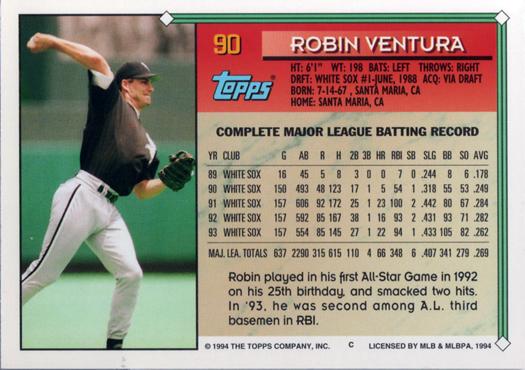 1994 Topps Robin Ventura # 90 Chicago White Sox