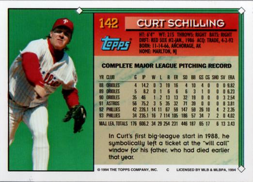 1994 Topps Curt Schilling # 142 Philadelphia Phillies