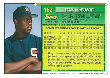 1994 Topps Ray McDavid FS, RC # 152 San Diego Padres