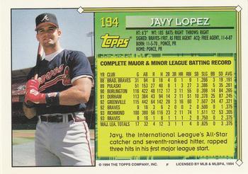 1994 Topps Javy Lopez FS # 194 Atlanta Braves