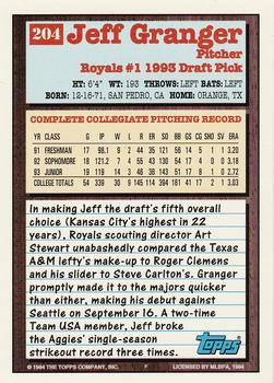 1994 Topps Jeff Granger DPK # 204 Kansas City Royals