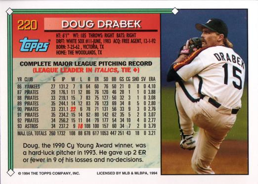 1994 Topps Doug Drabek # 220 Houston Astros