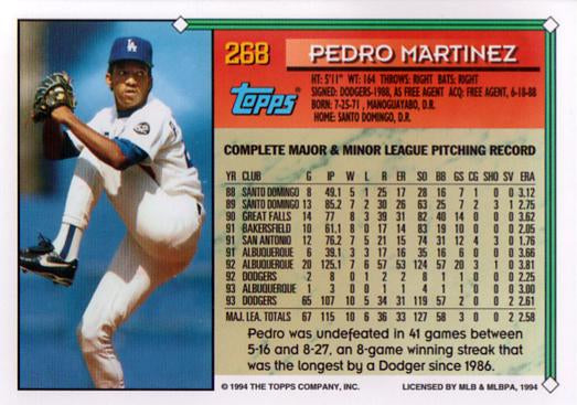 1994 Topps Pedro Martinez # 268 Los Angeles Dodgers
