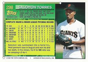 1994 Topps Salomon Torres FS, RC # 298 San Francisco Giants