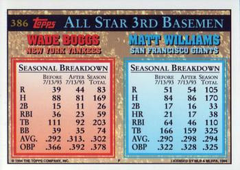 1994 Topps Matt Williams / Wade Boggs AS # 386 San Francisco Giants / New York Yankees