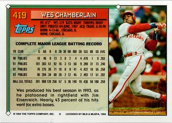 1994 Topps Wes Chamberlain # 419 Philadelphia Phillies