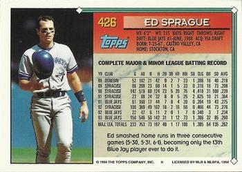 1994 Topps Ed Sprague # 426 Toronto Blue Jays