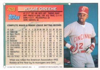 1994 Topps Willie Greene # 428 Cincinnati Reds