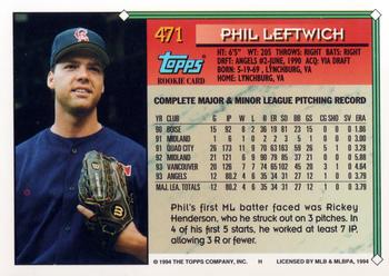 1994 Topps Phil Leftwich RC # 471 California Angels