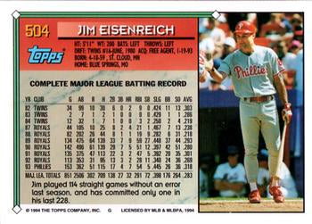 1994 Topps Jim Eisenreich # 504 Philadelphia Phillies