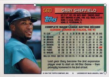 1994 Topps Gary Sheffield # 560 Florida Marlins