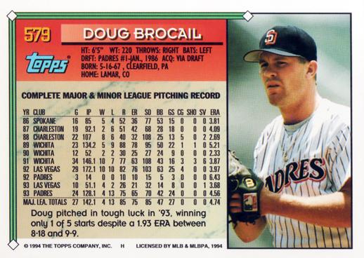 1994 Topps Doug Brocail # 579 San Diego Padres