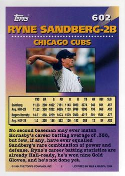1994 Topps Ryne Sandberg MOG # 602 Chicago Cubs