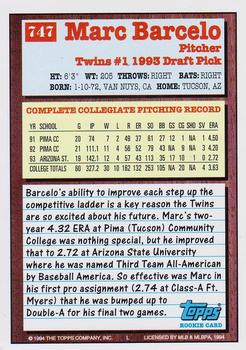 1994 Topps Marc Barcelo DPK, RC # 747 Minnesota Twins