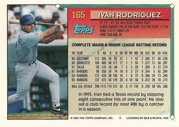 1994 Topps Ivan Rodriguez # 165 Texas Rangers