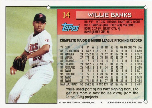 1994 Topps Willie Banks # 14 Minnesota Twins