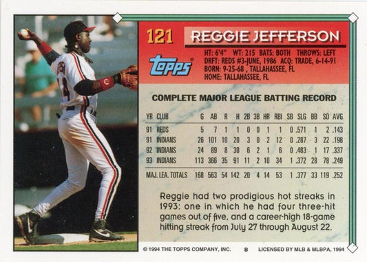 1994 Topps Reggie Jefferson # 121 Cleveland Indians