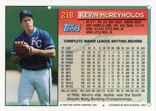 1994 Topps Kevin McReynolds # 218 Kansas City Royals