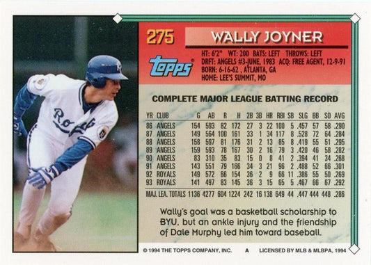 1994 Topps Wally Joyner # 275 Kansas City Royals