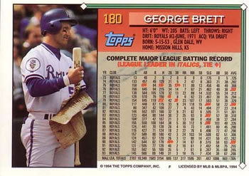 1994 Topps George Brett # 180 Kansas City Royals