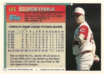1994 Topps Rob Dibble # 183 Cincinnati Reds