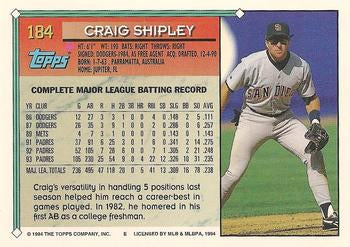1994 Topps Craig Shipley # 184 San Diego Padres