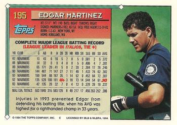 1994 Topps Edgar Martinez # 195 Seattle Mariners