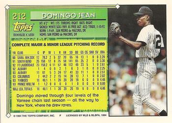 1994 Topps Domingo Jean FS, RC # 212 New York Yankees