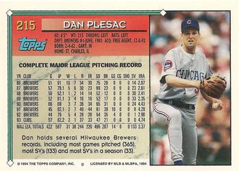 1994 Topps Dan Plesac # 215 Chicago Cubs