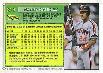 1994 Topps Manny Ramirez FS # 216 Cleveland Indians