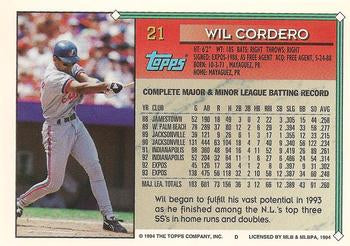 1994 Topps Wil Cordero ASR # 21 Montreal Expos